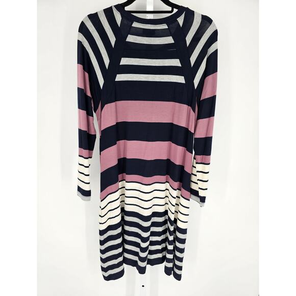 Rabbit Designs Womens Sz 14 Midi Length Long Sleeve Shirt Dress Striped Black - Picture 3 of 3